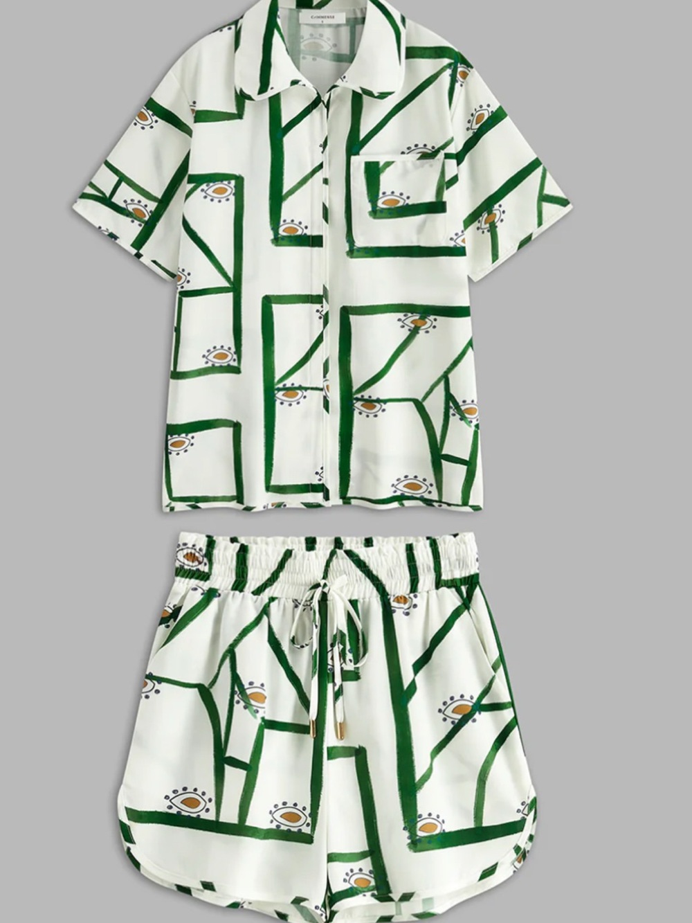 Commense White & Green Printed Swim Coverup Set